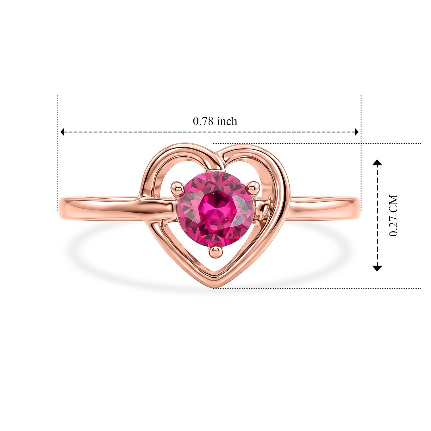 D'Joy Simulated Ruby Color Diamond 0.65 ctw Solitaire Ring in 14K Rose Gold Over Sterling Silver (Size 7.0)