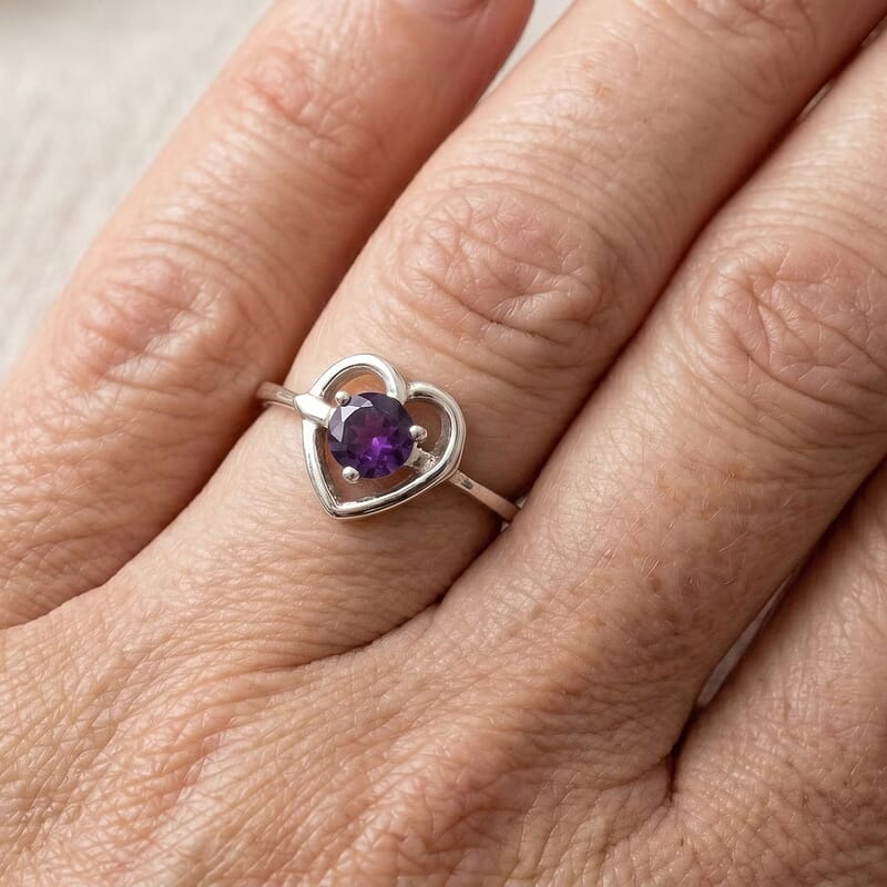 D'Joy African Amethyst 0.45 ctw Solitaire Ring in Platinum Over Sterling Silver (Size 7.0)