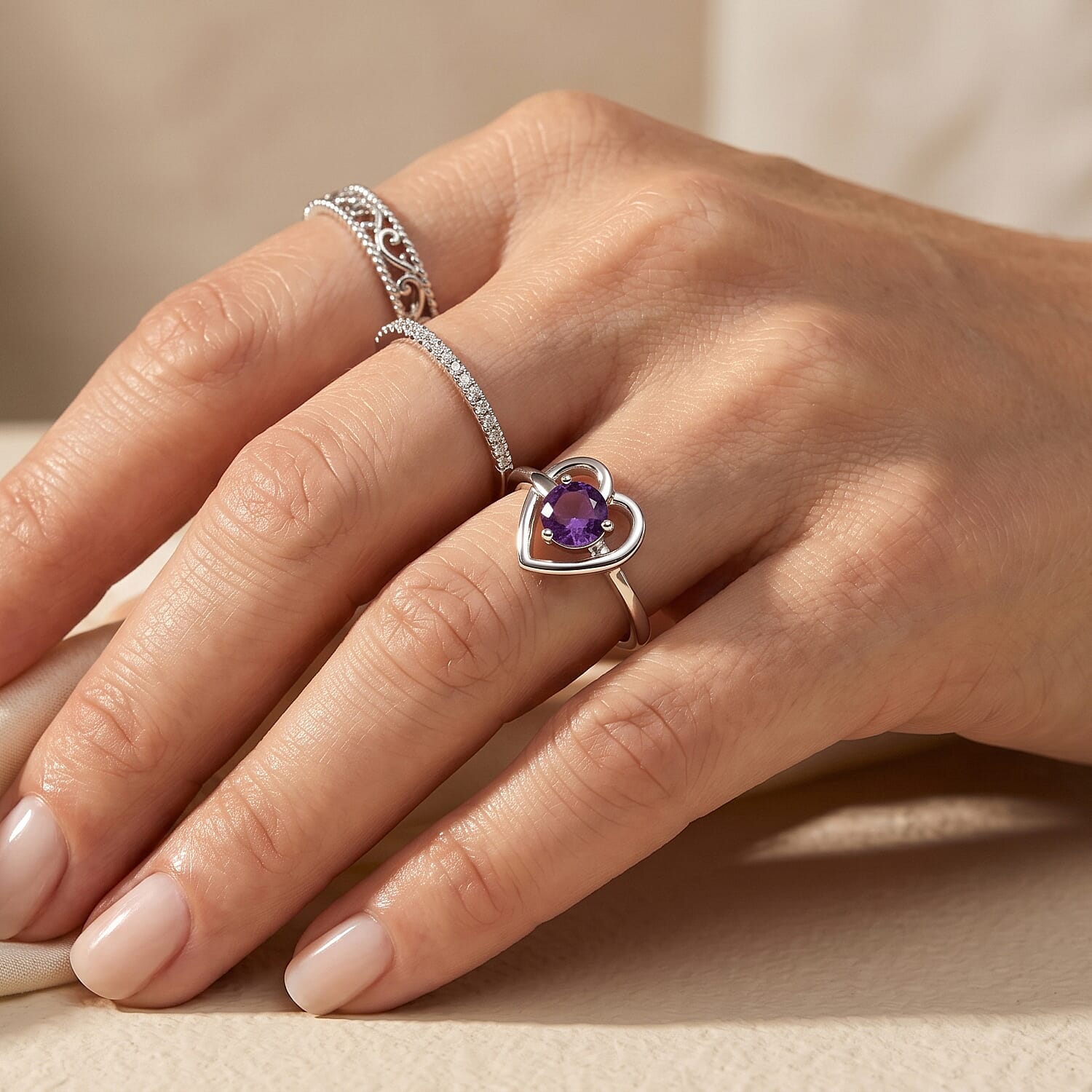 D'Joy African Amethyst 0.45 ctw Solitaire Ring in Platinum Over Sterling Silver (Size 7.0)
