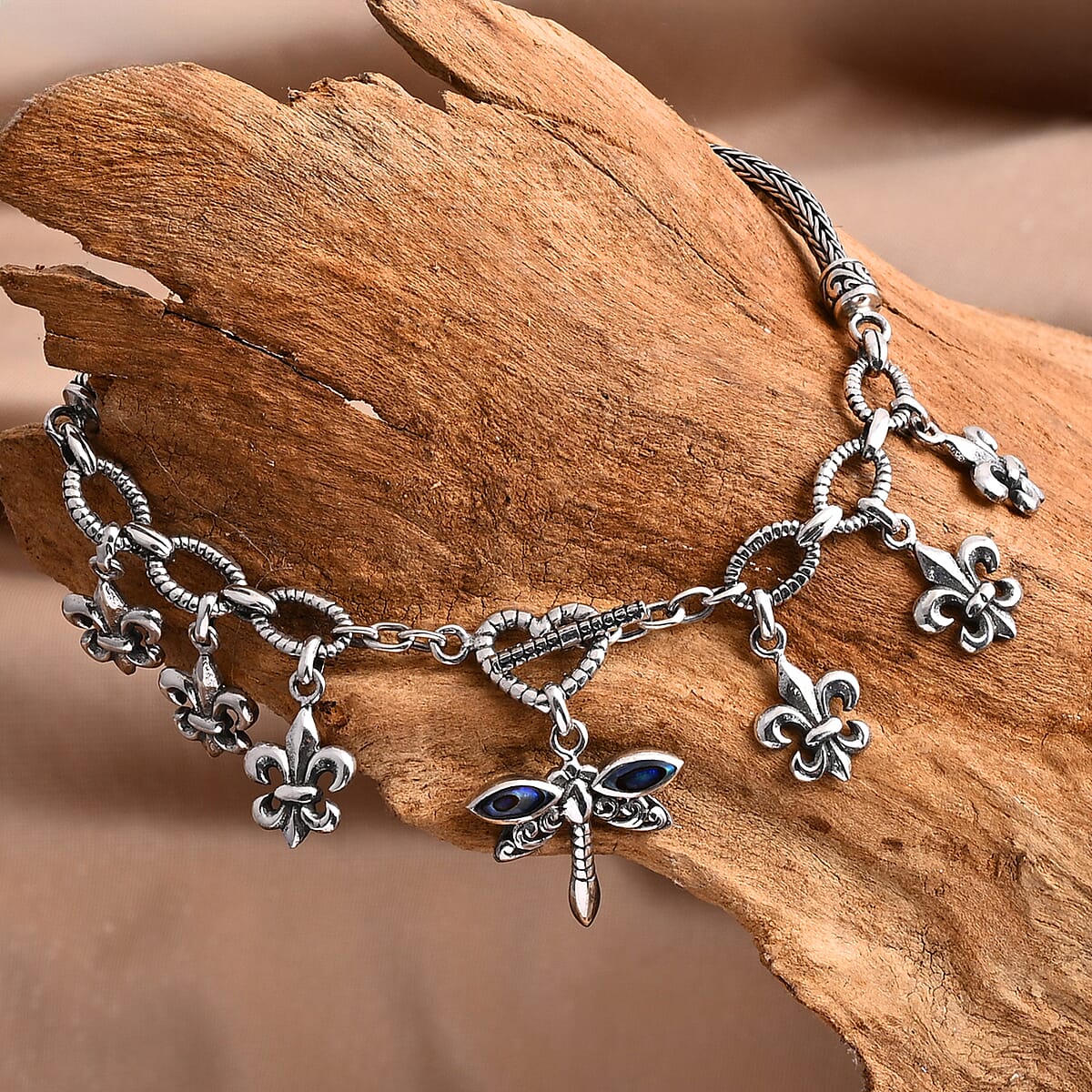 Bali Legacy Abalone Shell Bracelet with Dragonfly Charm in Sterling Silver (7.25 In) image number 1