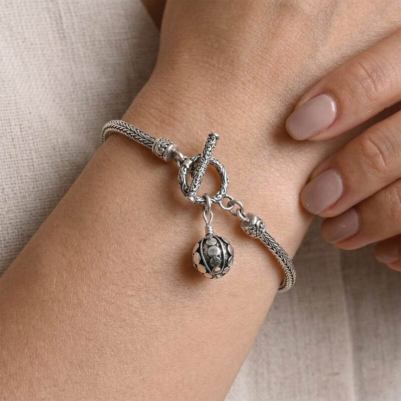 Bali Legacy Sterling Silver Toggle Bracelet with Charm