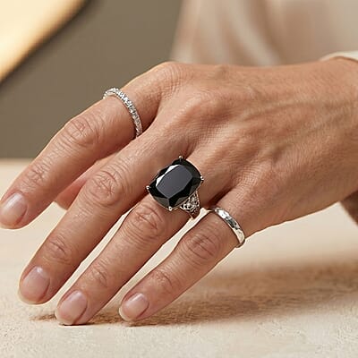 EverTrue Thai Black Spinel and White Zircon 24.30 ctw Ring in 18K YG Plated and Platinum Bond (Size 6.0)