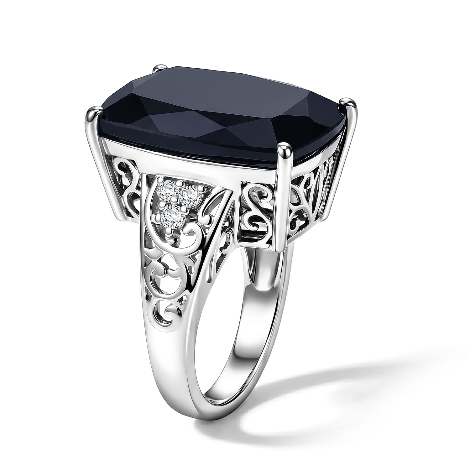 EverTrue Thai Black Spinel and White Zircon 24.30 ctw Ring in 18K YG Plated and Platinum Bond (Size 6.0)