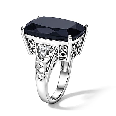EverTrue Thai Black Spinel and White Zircon 24.30 ctw Ring in 18K YG Plated and Platinum Bond (Size 6.0)