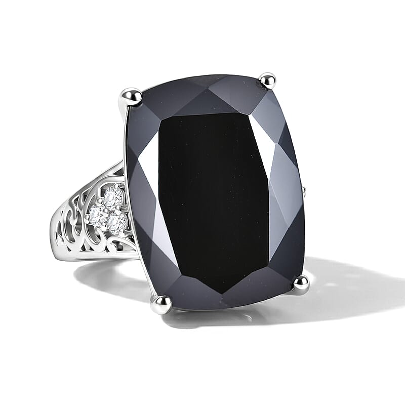 EverTrue Thai Black Spinel and White Zircon 24.30 ctw Ring in 18K YG Plated and Platinum Bond (Size 7.0)