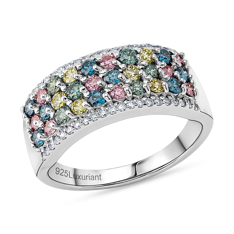 Luxuriant Lab Grown Multi Diamond SI 1.25 ctw Rainbow Sparkle Ring in Rhodium Over Sterling Silver (Size 10.0)