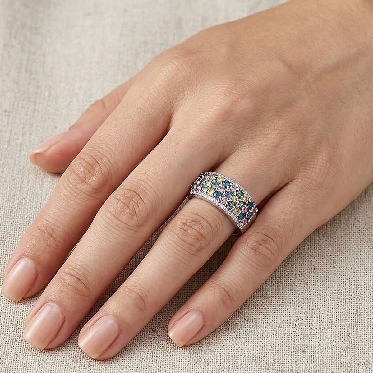 Luxuriant Lab Grown Multi Diamond SI 1.25 ctw Rainbow Sparkle Ring in Rhodium Over Sterling Silver (Size 10.0) image number 1