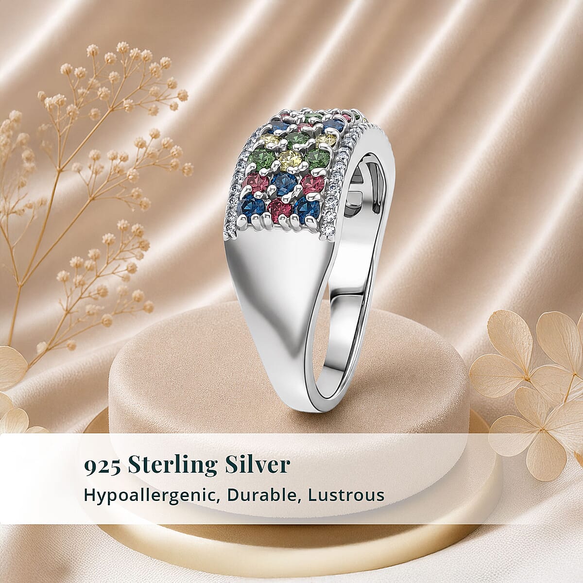Luxuriant Lab Grown Multi Diamond SI 1.25 ctw Rainbow Sparkle Ring in Rhodium Over Sterling Silver (Size 10.0) image number 4