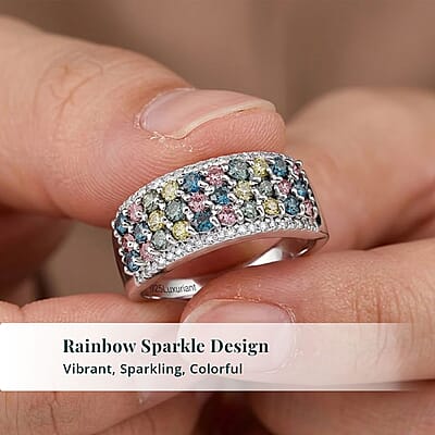 Luxuriant Lab Grown Multi Diamond SI 1.25 ctw Rainbow Sparkle Ring in Rhodium Over Sterling Silver (Size 10.0)