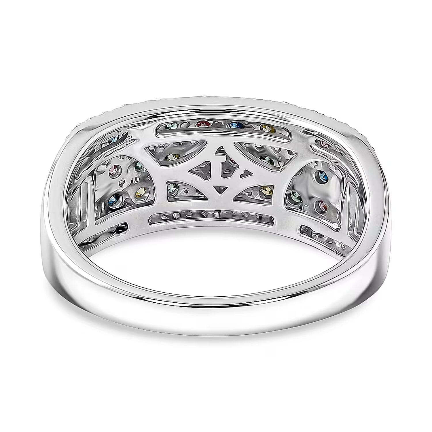 Luxuriant Lab Grown Multi Diamond SI 1.25 ctw Rainbow Sparkle Ring in Rhodium Over Sterling Silver (Size 10.0)