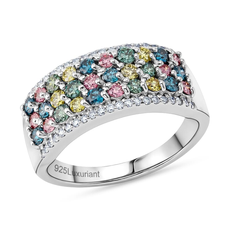 Luxuriant Lab Grown Multi Diamond SI 1.25 ctw Rainbow Sparkle Ring in Rhodium Over Sterling Silver (Size 6.0)