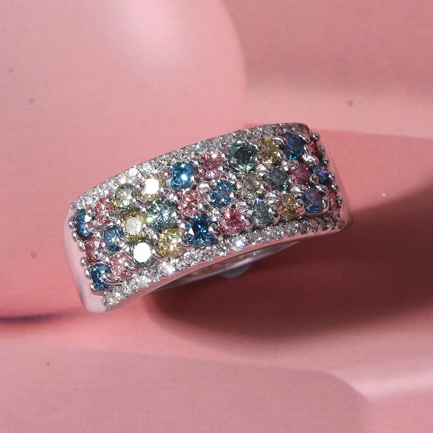 Luxuriant Lab Grown Multi Diamond SI 1.25 ctw Rainbow Sparkle Ring in Rhodium Over Sterling Silver (Size 6.0)