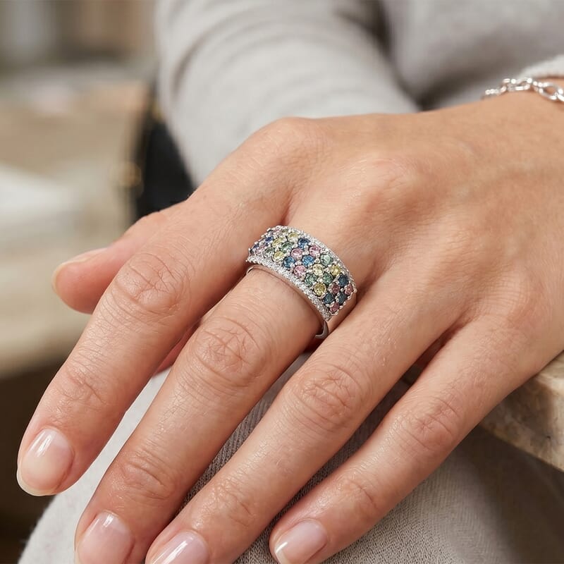 Luxuriant Lab Grown Multi Diamond SI 1.25 ctw Rainbow Sparkle Ring in Rhodium Over Sterling Silver (Size 6.0)