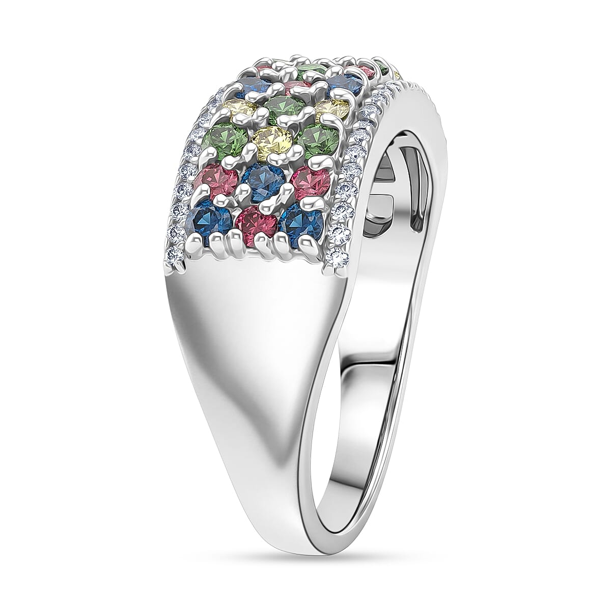 Luxuriant Lab Grown Multi Diamond SI 1.25 ctw Rainbow Sparkle Ring in Rhodium Over Sterling Silver (Size 6.0)