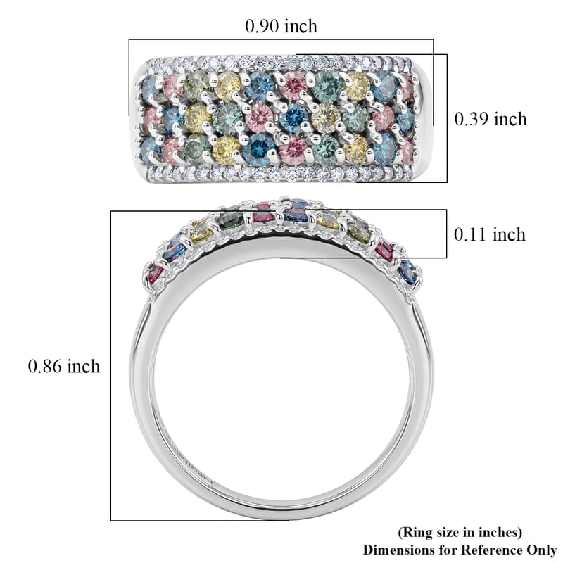 Luxuriant Lab Grown Multi Diamond SI 1.25 ctw Rainbow Sparkle Ring in Rhodium Over Sterling Silver (Size 6.0)