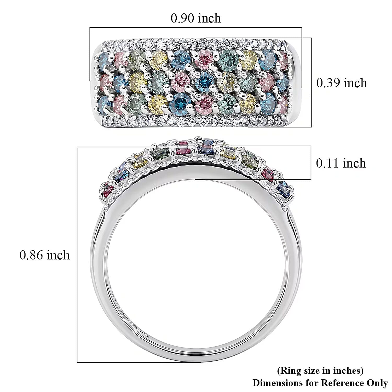 Luxuriant Lab Grown Multi Diamond SI 1.25 ctw Rainbow Sparkle Ring in Rhodium Over Sterling Silver (Size 6.0)
