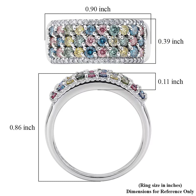 Luxuriant Lab Grown Multi Diamond SI 1.25 ctw Rainbow Sparkle Ring in Rhodium Over Sterling Silver (Size 6.0)