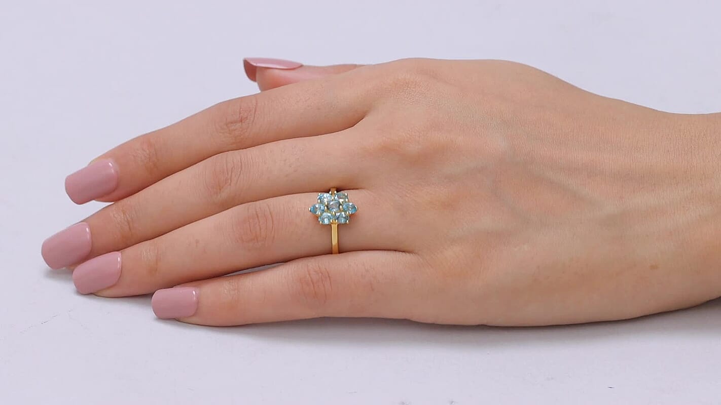 EverTrue Cambodian Blue Zircon Ring in 18K YG Plated (Size 6.0) 2.00 ctw