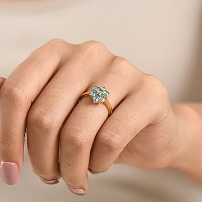 EverTrue Cambodian Blue Zircon 2.00 ctw Ring in 18K YG Plated (Size 6.0)