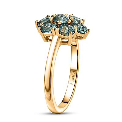EverTrue Cambodian Blue Zircon 2.00 ctw Ring in 18K YG Plated (Size 6.0)