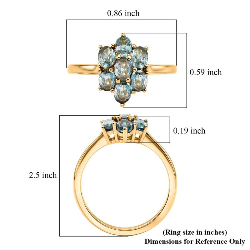 EverTrue Cambodian Blue Zircon 2.00 ctw Ring in 18K YG Plated (Size 6.0)