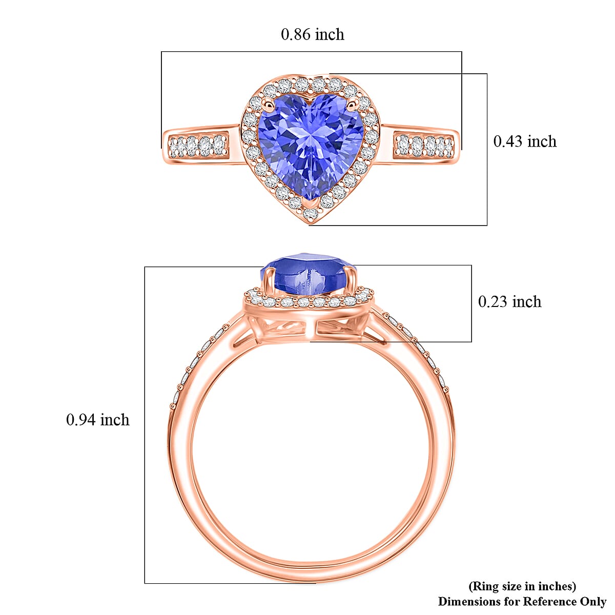 D'Joy Tanzanite and Diamond 1.42 ctw Ring in 18K Vermeil Rose Gold Over Sterling Silver (Size 6.0) image number 5