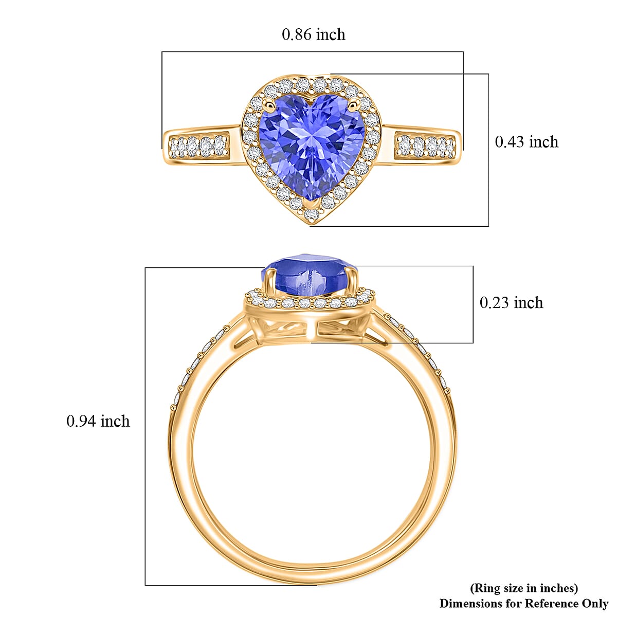 D'Joy Tanzanite and Diamond 1.42 ctw Ring in 18K Vermeil Yellow Gold Over Sterling Silver (Size 4.5) image number 5