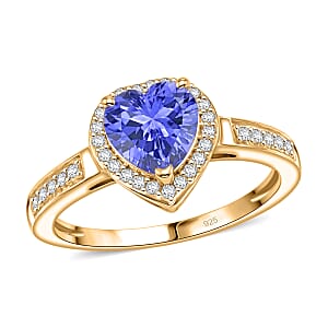 D'Joy Tanzanite and Diamond 1.42 ctw Ring in 18K Vermeil Yellow Gold Over Sterling Silver (Size 8.0)