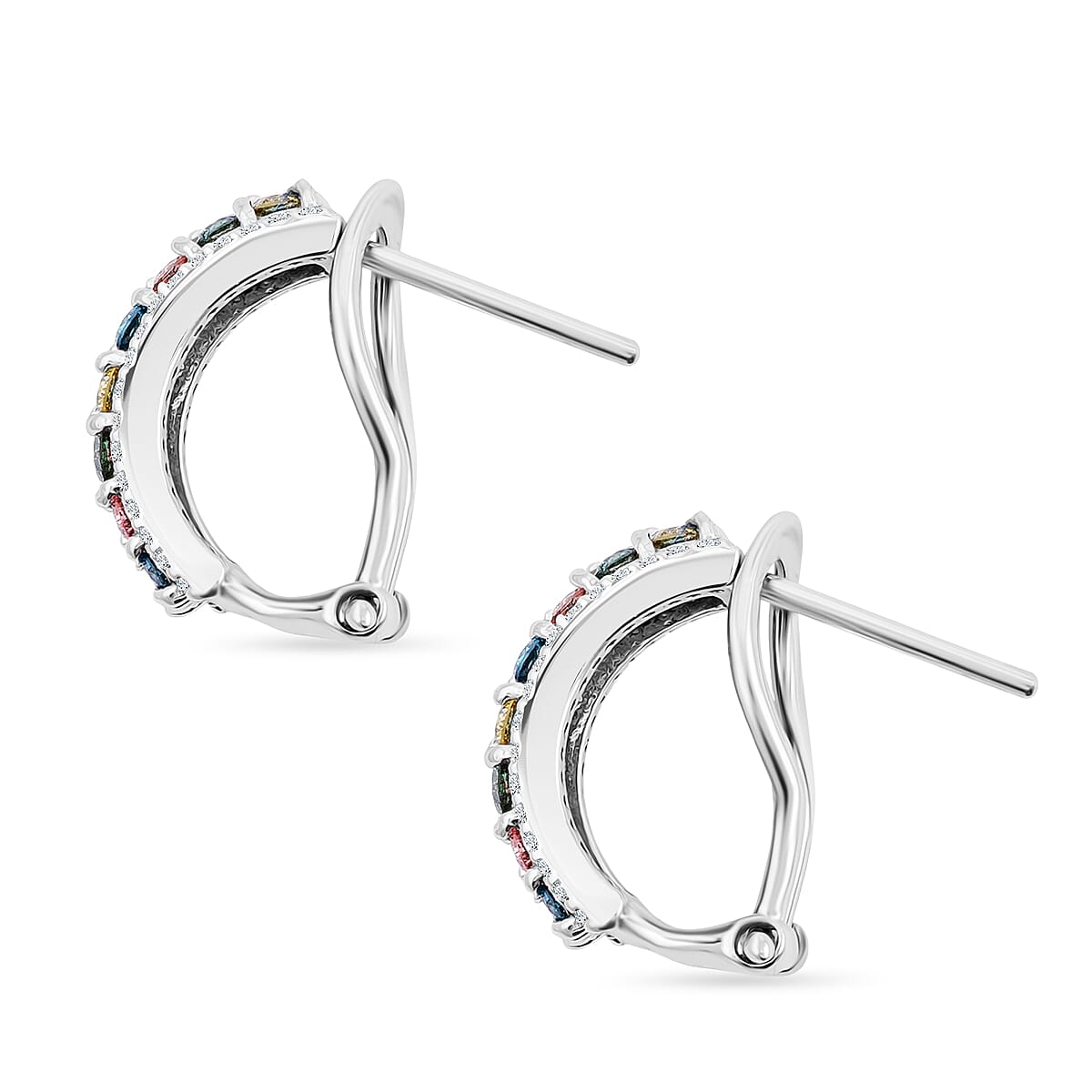 Luxuriant Lab Grown Multi Diamond SI 1.25 ctw Rainbow Sparkle Earrings in Rhodium Over Sterling Silver