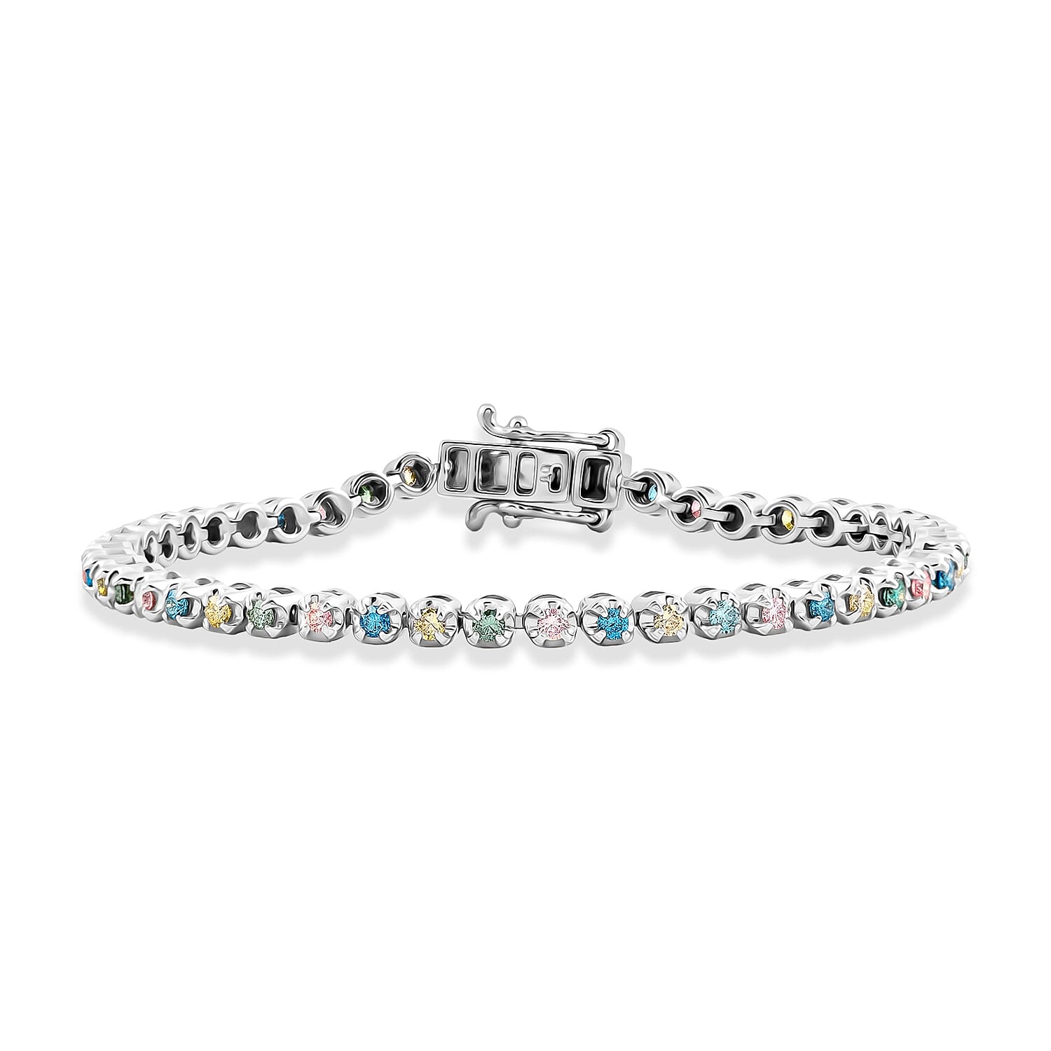 Luxuriant Lab Grown Multi Diamond SI 2.00 ctw Rainbow Sparkle Bracelet in Rhodium Over Sterling Silver (6.50 In)