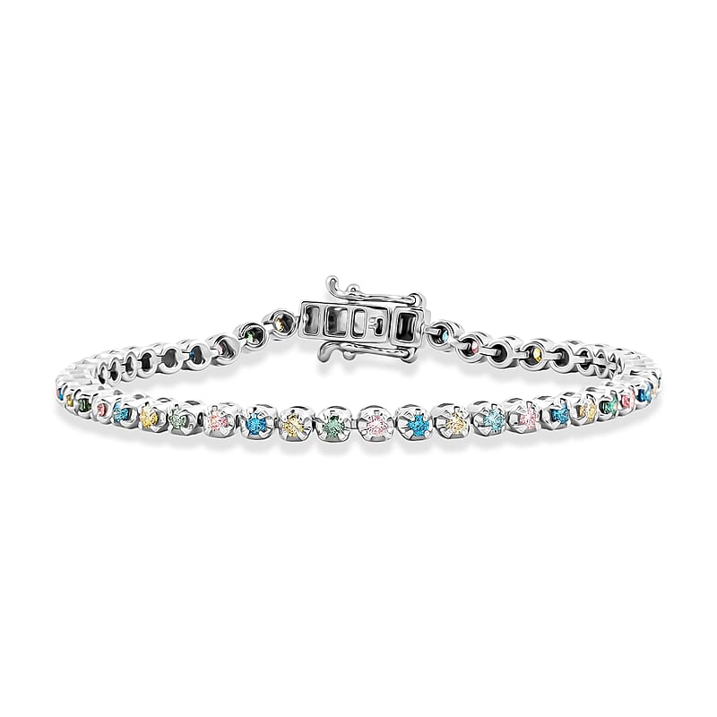 Luxuriant Lab Grown Multi Diamond SI 2.00 ctw Rainbow Sparkle Bracelet in Rhodium Over Sterling Silver (6.50 In)