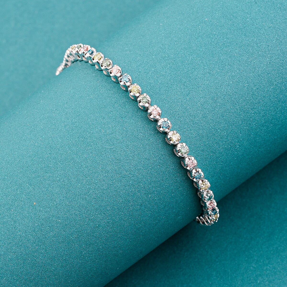 Luxuriant Lab Grown Multi Diamond SI 2.00 ctw Rainbow Sparkle Bracelet in Rhodium Over Sterling Silver (6.50 In) image number 1