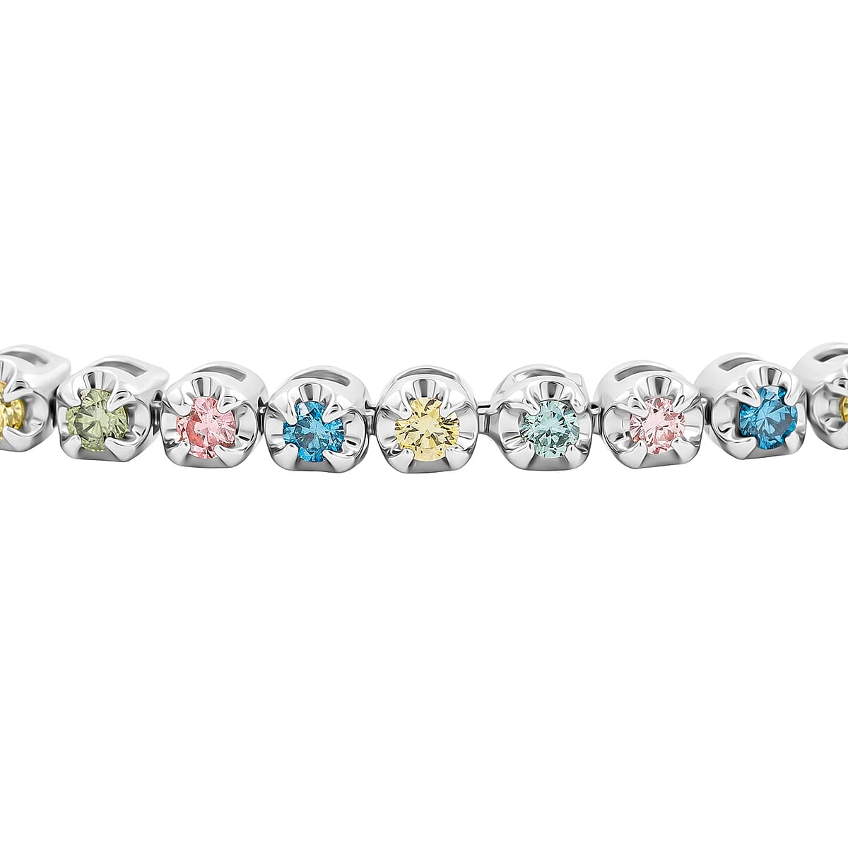 Luxuriant Lab Grown Multi Diamond SI 2.00 ctw Rainbow Sparkle Bracelet in Rhodium Over Sterling Silver (6.50 In) image number 3