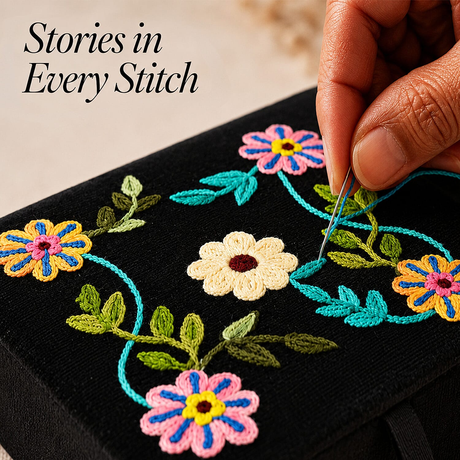 Livmore Black Velvet Embroidered Jewelry Ring Box