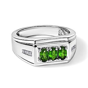 EverTrue Chrome Diopside and White Zircon 0.80 ctw Men's Ring in Platinum Bond (Size 10.0)