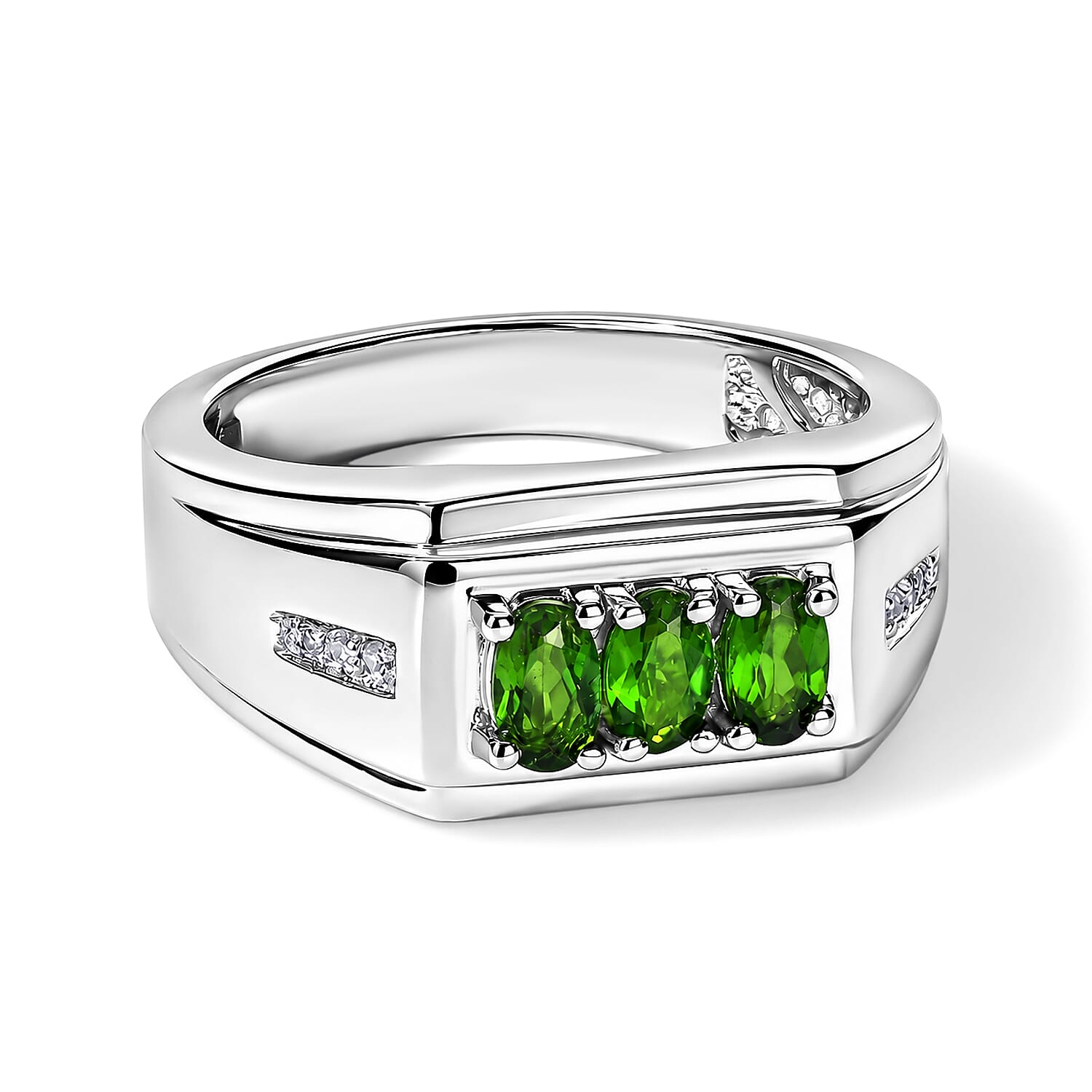 EverTrue Chrome Diopside and White Zircon 0.80 ctw Men's Ring in Platinum Bond (Size 9.0)