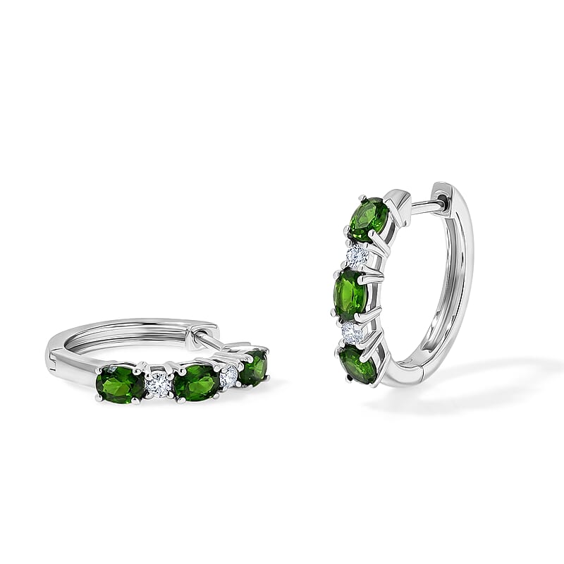 EverTrue Chrome Diopside and Moissanite 1.30 ctw Hoop Earrings in Platinum Bond