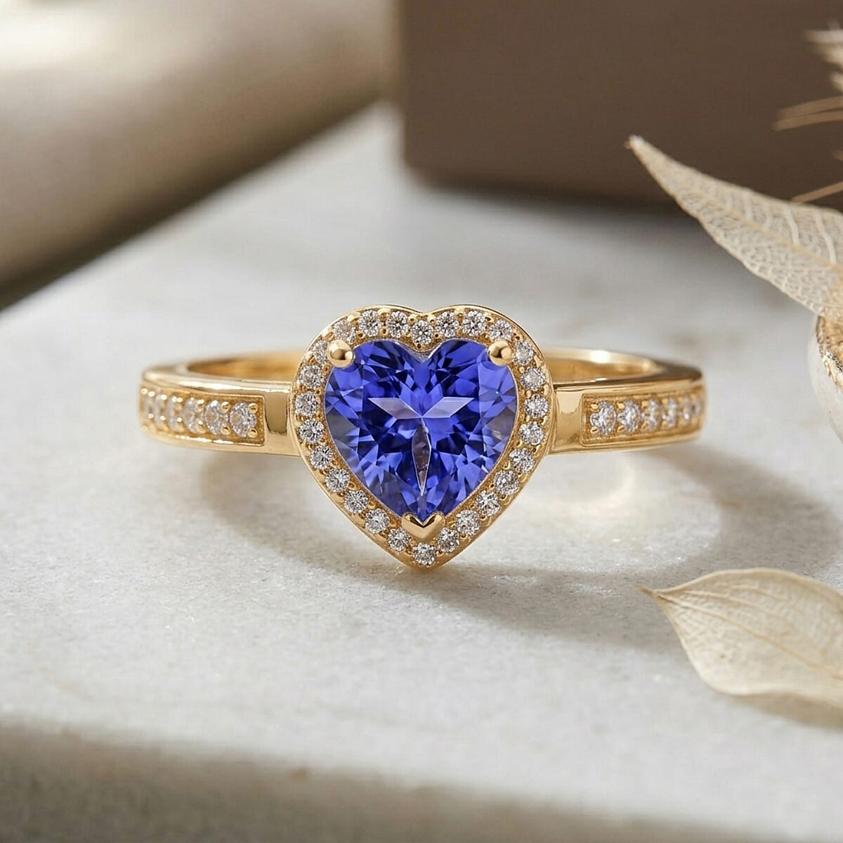 Luxoro AAA Tanzanite and White Diamond I2 1.42 ctw Ring in 14K Yellow Gold (Size 11.5) image number 1
