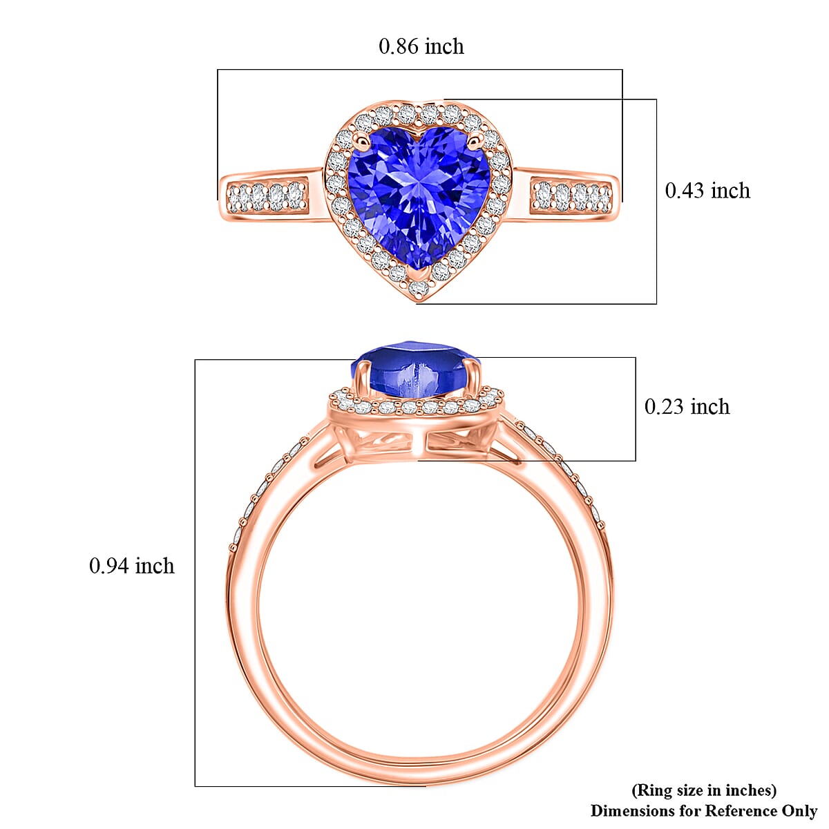 Luxoro AAA Tanzanite and White Diamond I2 1.42 ctw Ring in 14K Rose Gold (Size 10.5) image number 5