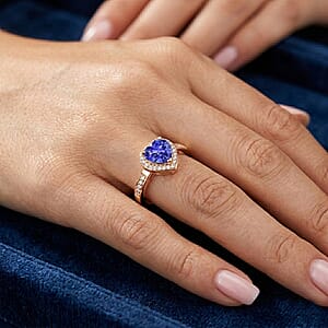 Luxoro AAA Tanzanite and White Diamond I2 1.42 ctw Ring in 14K Rose Gold (Size 11.0)