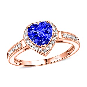 Luxoro AAA Tanzanite and White Diamond I2 1.42 ctw Ring in 14K Rose Gold (Size 11.5)