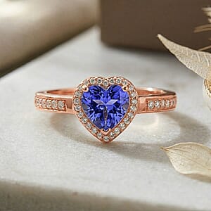 Luxoro AAA Tanzanite and White Diamond I2 1.42 ctw Ring in 14K Rose Gold (Size 6.5)