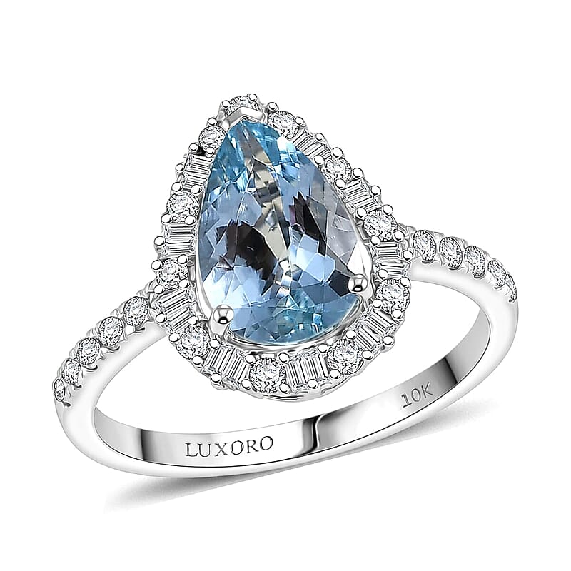 Certified & Appraised Luxoro AAA Santa Maria Aquamarine and Diamond I2 1.85 ctw Ring in 10K White Gold (Size 10.0)