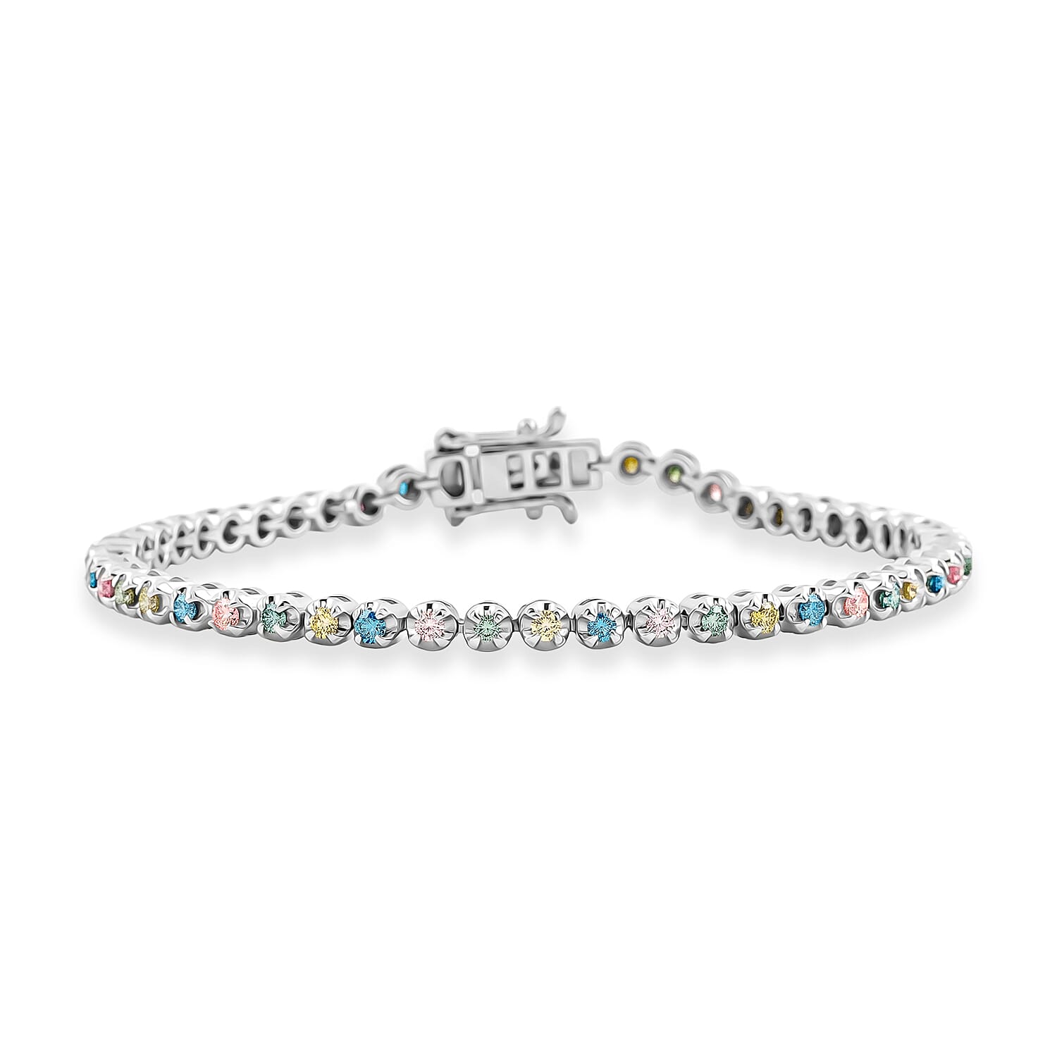 Luxuriant Lab Grown Multi Diamond SI 2.00 ctw Rainbow Sparkle Bracelet in Rhodium Over Sterling Silver (7.25 In)