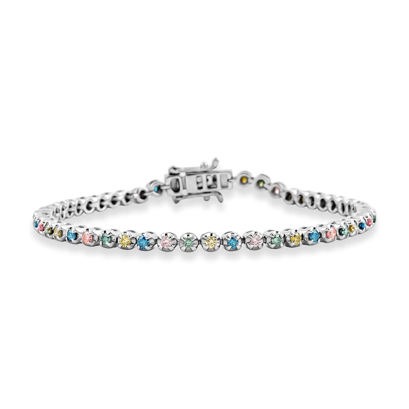 Luxuriant Lab Grown Multi Diamond SI 2.00 ctw Rainbow Sparkle Bracelet in Rhodium Over Sterling Silver (7.25 In)