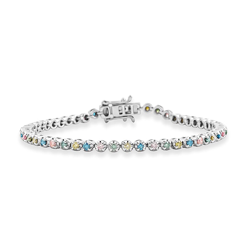 Luxuriant Lab Grown Multi Diamond SI 2.00 ctw Rainbow Sparkle Bracelet in Rhodium Over Sterling Silver (7.25 In)