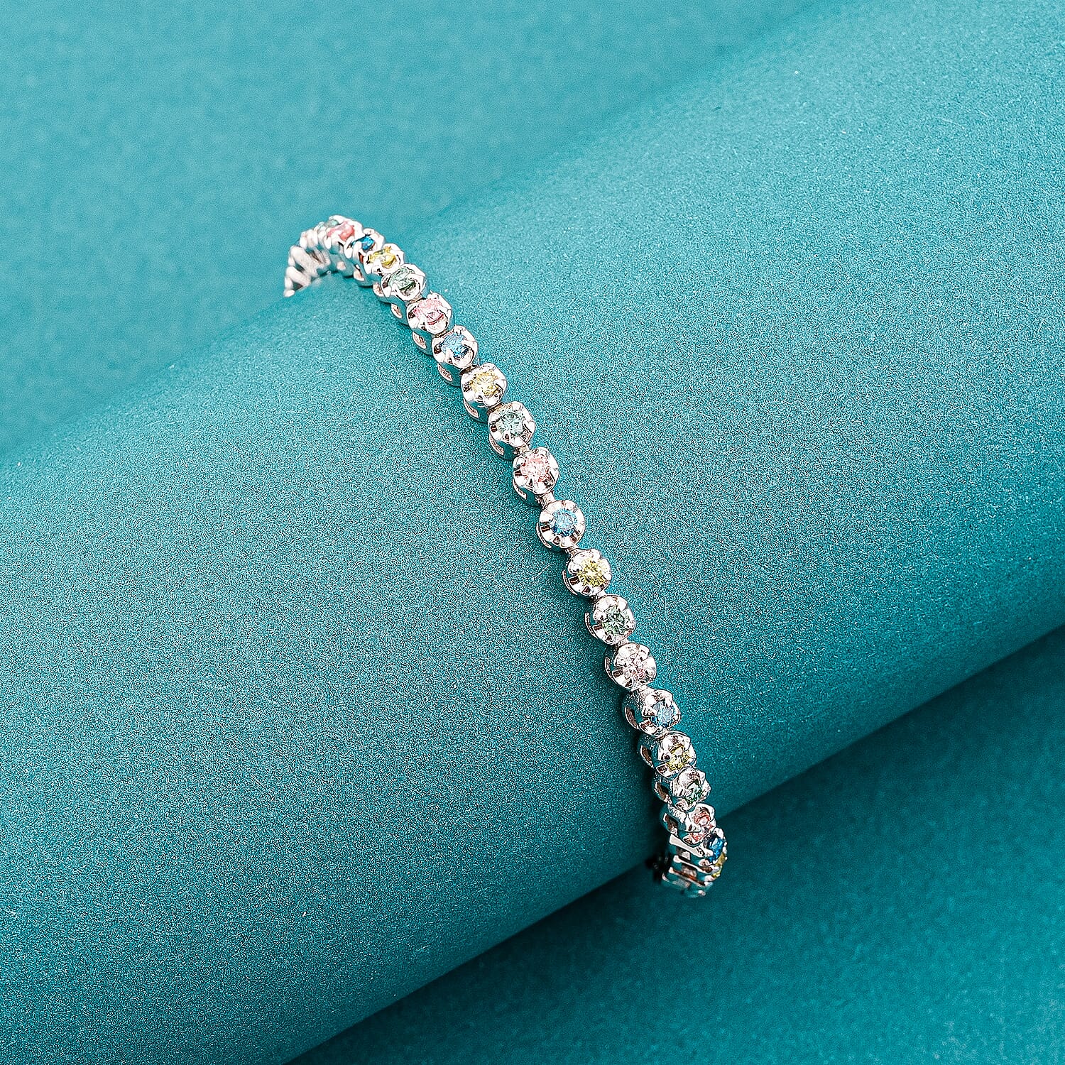Luxuriant Lab Grown Multi Diamond SI 2.00 ctw Rainbow Sparkle Bracelet in Rhodium Over Sterling Silver (7.25 In)
