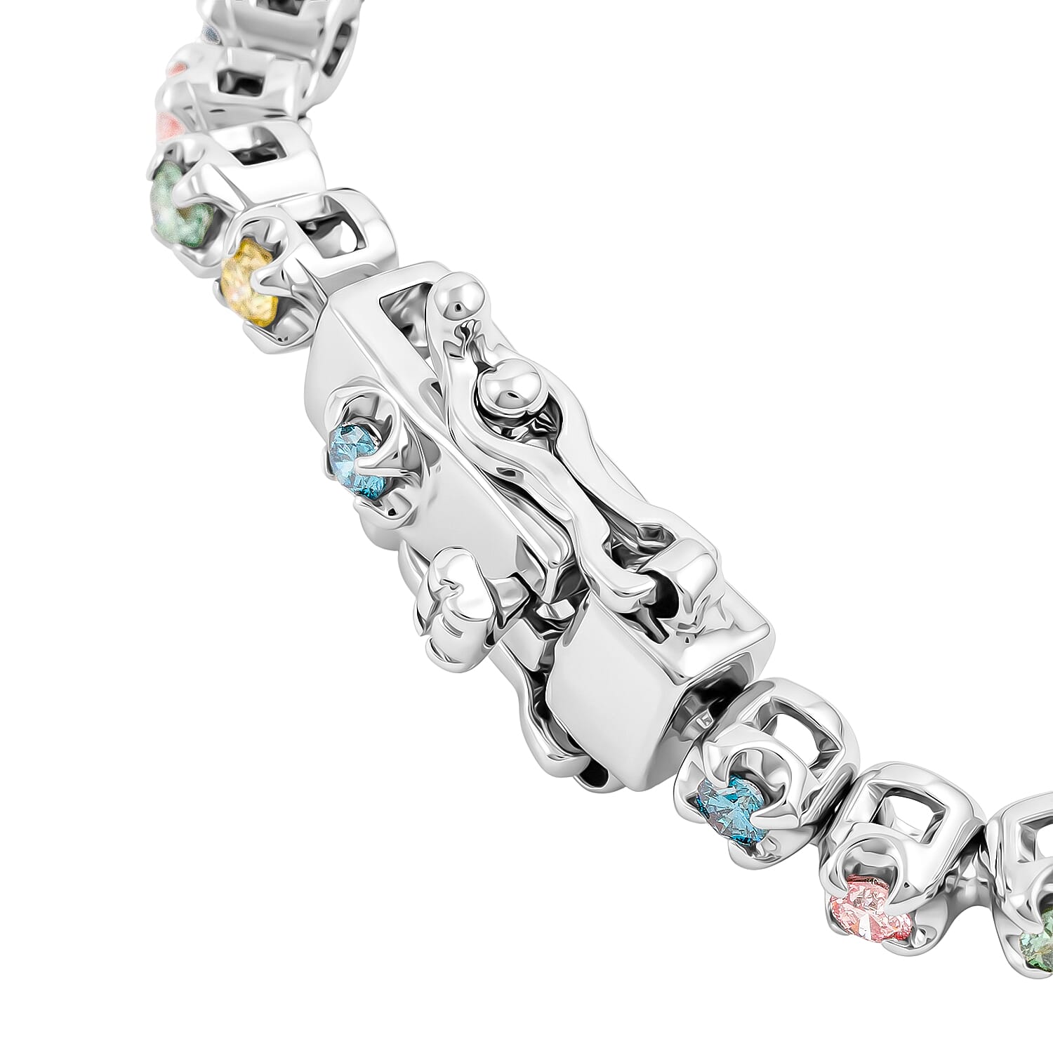 Luxuriant Lab Grown Multi Diamond SI 2.00 ctw Rainbow Sparkle Bracelet in Rhodium Over Sterling Silver (7.25 In)