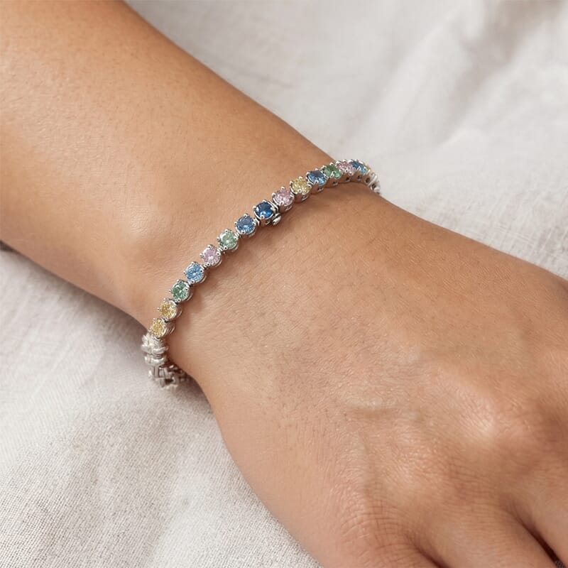 Luxuriant Lab Grown Multi Diamond SI 2.00 ctw Rainbow Sparkle Bracelet in Rhodium Over Sterling Silver (7.25 In)