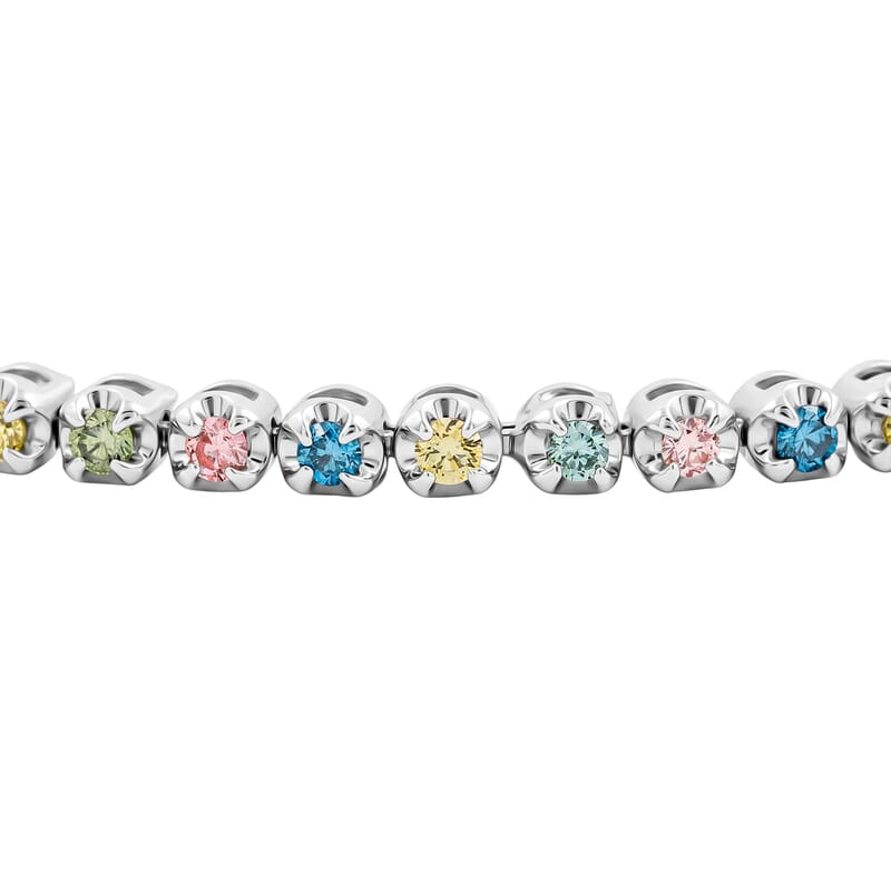 Luxuriant Lab Grown Multi Diamond SI 2.00 ctw Rainbow Sparkle Bracelet in Rhodium Over Sterling Silver (7.25 In)